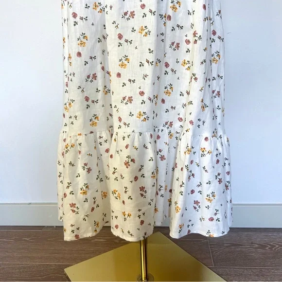 Reformation Dolci White Floral 100% Linen Midi Dress Sweetheart Neckline Size 6 - Picture 5 of 8